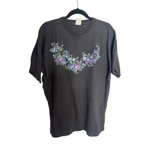 Vintage Black Floral Graphic Tee Shirt Top Women’s XL 90s Flowers Lebanon Cotton